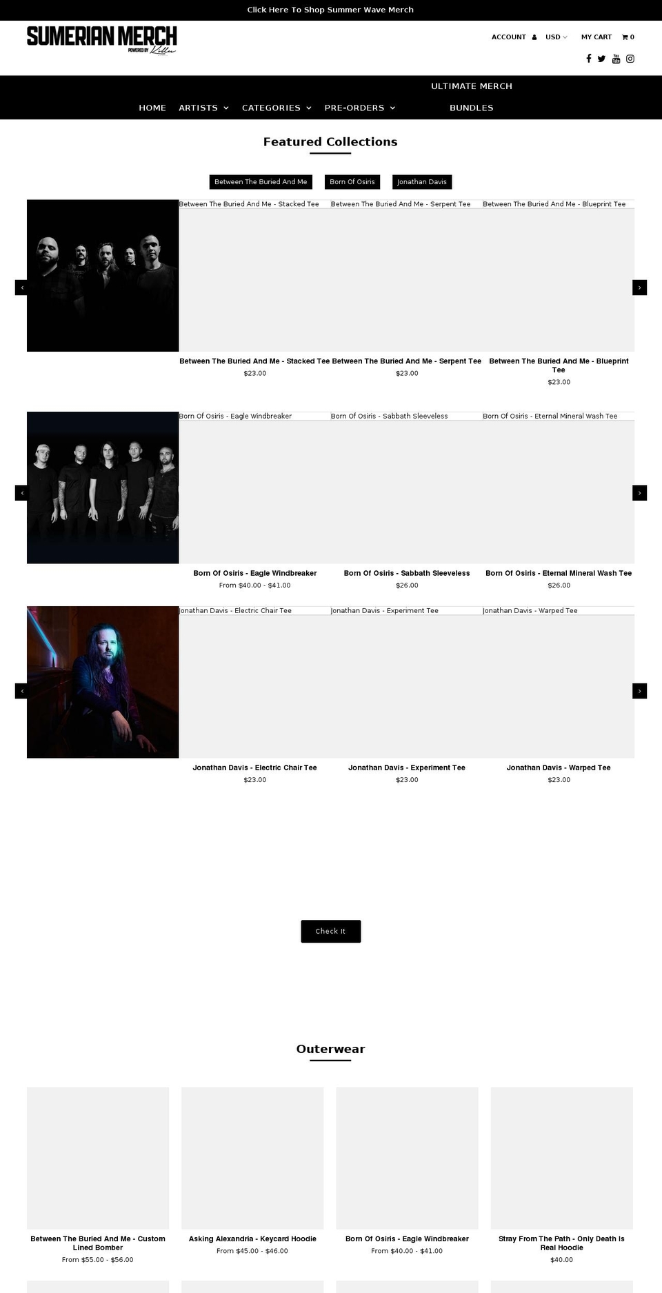 sumerianstore.com shopify website screenshot