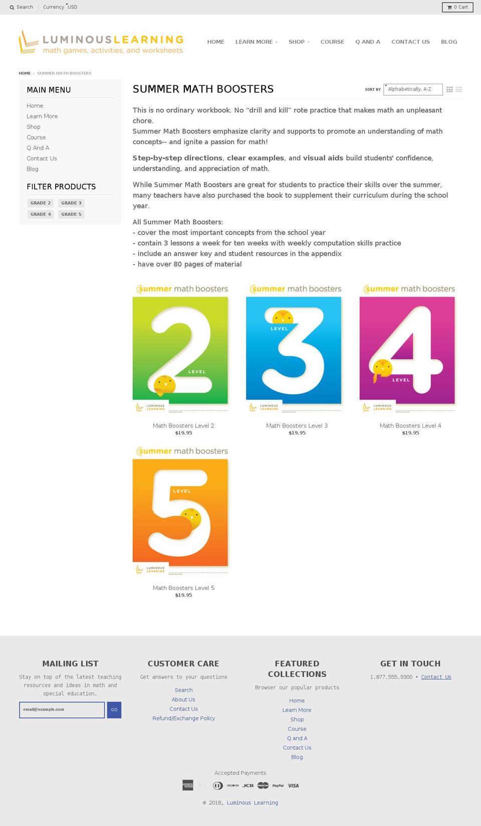 summermathbooster.com — Shopify storefront screenshot