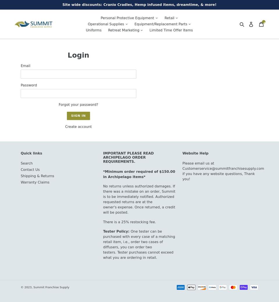 summitfranchisesupply.com shopify website screenshot