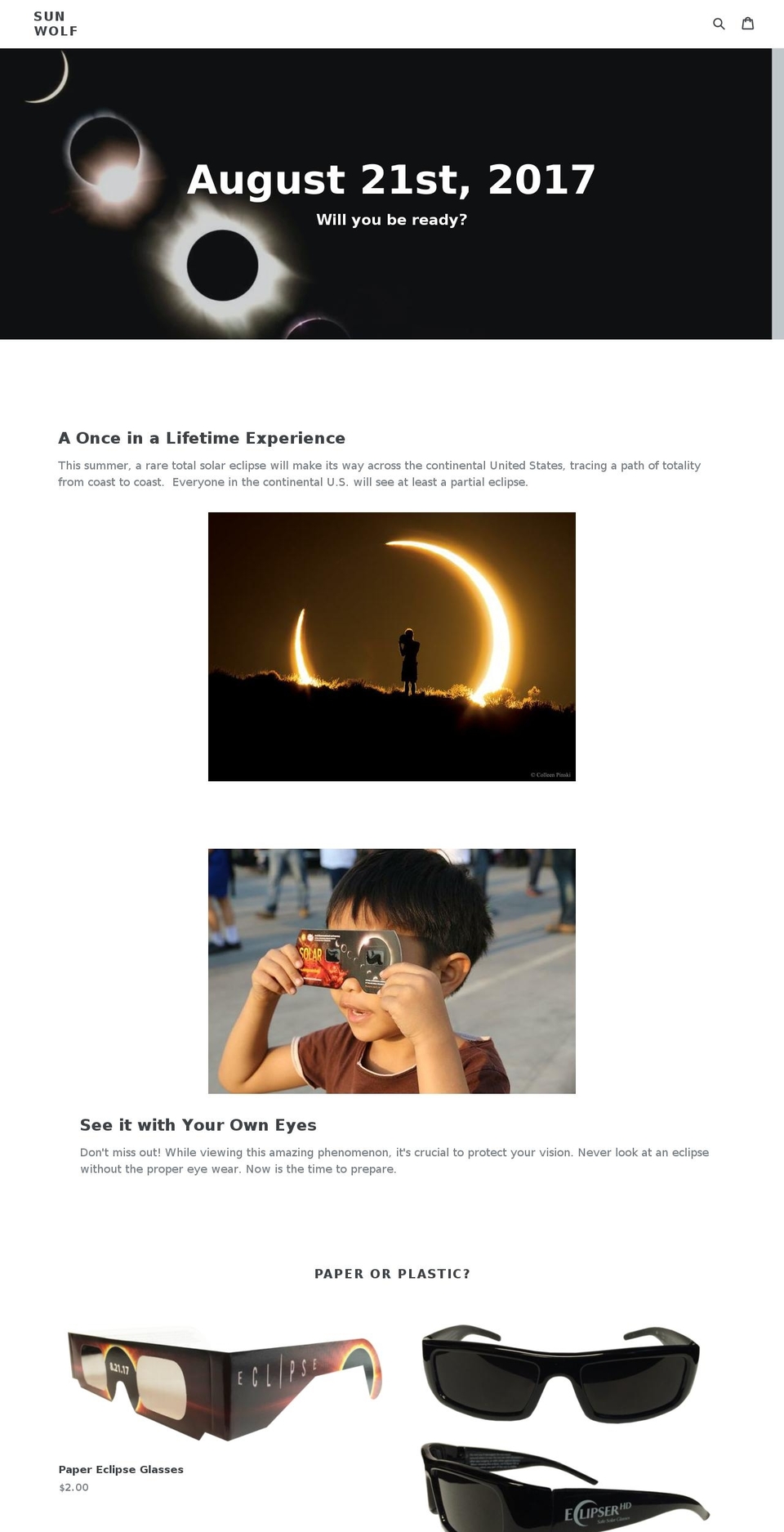 sun-wolf.com shopify website screenshot