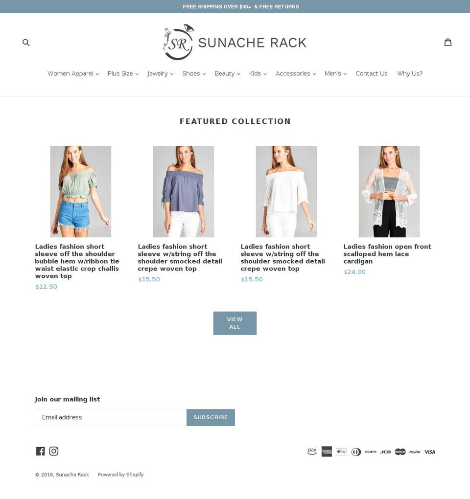 sunacherack.com — Shopify storefront screenshot