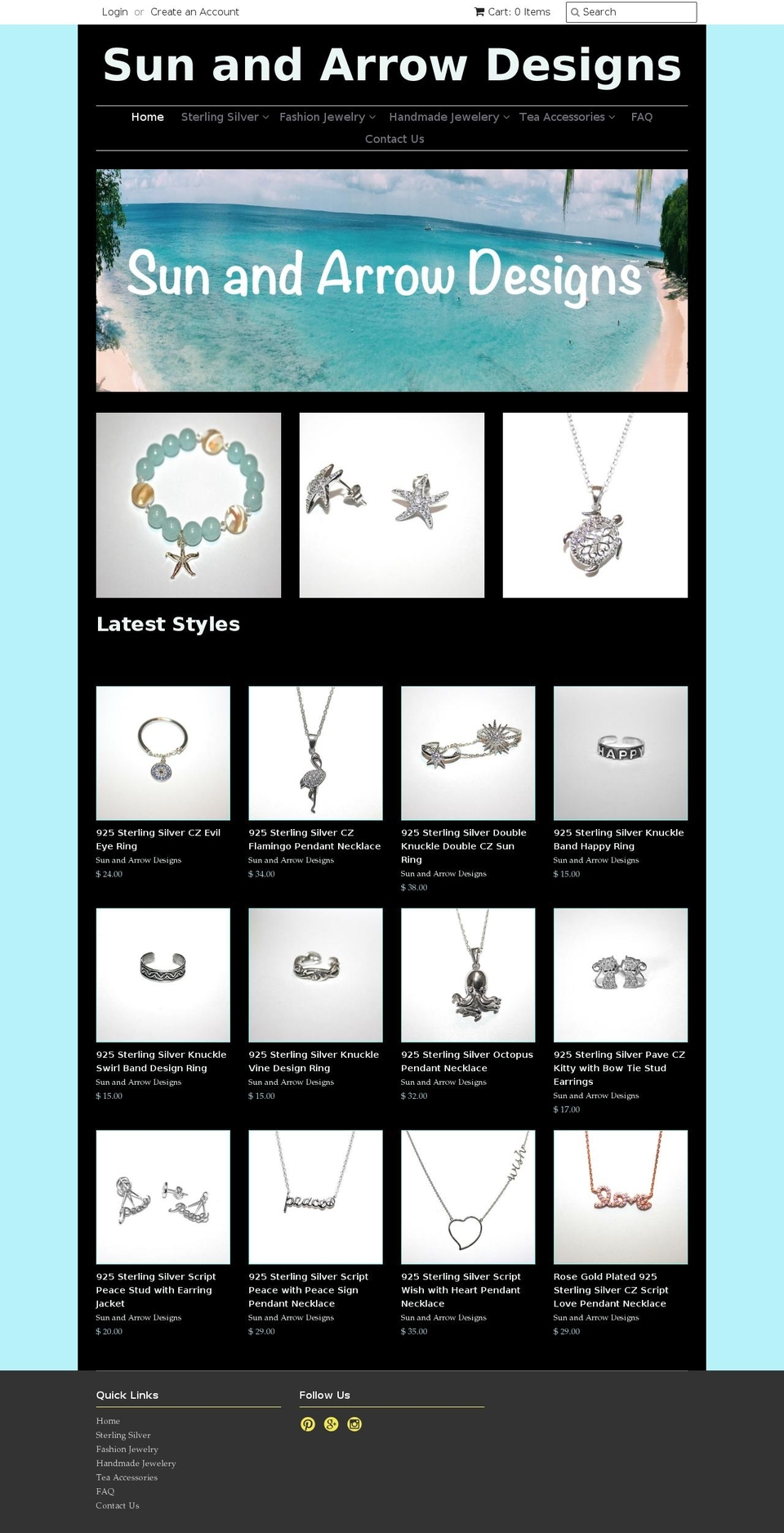 sunandarrowdesigns.com shopify website screenshot