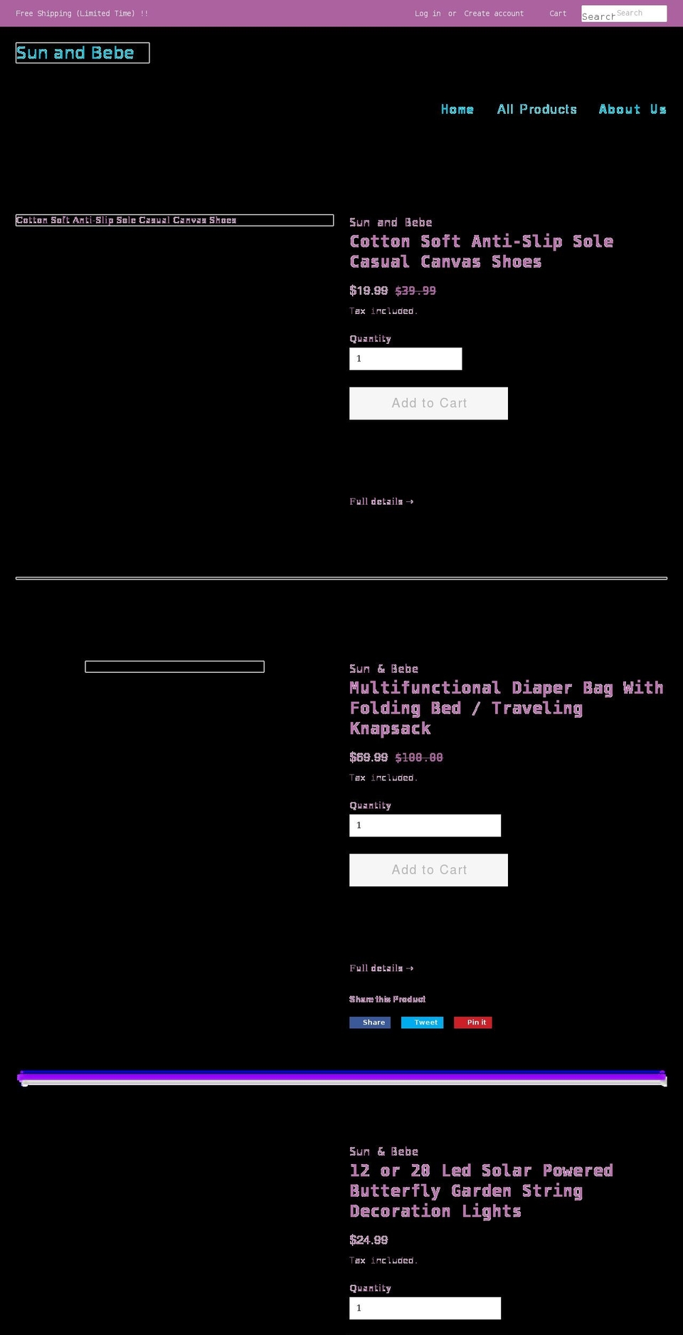 sunandbebe.com shopify website screenshot