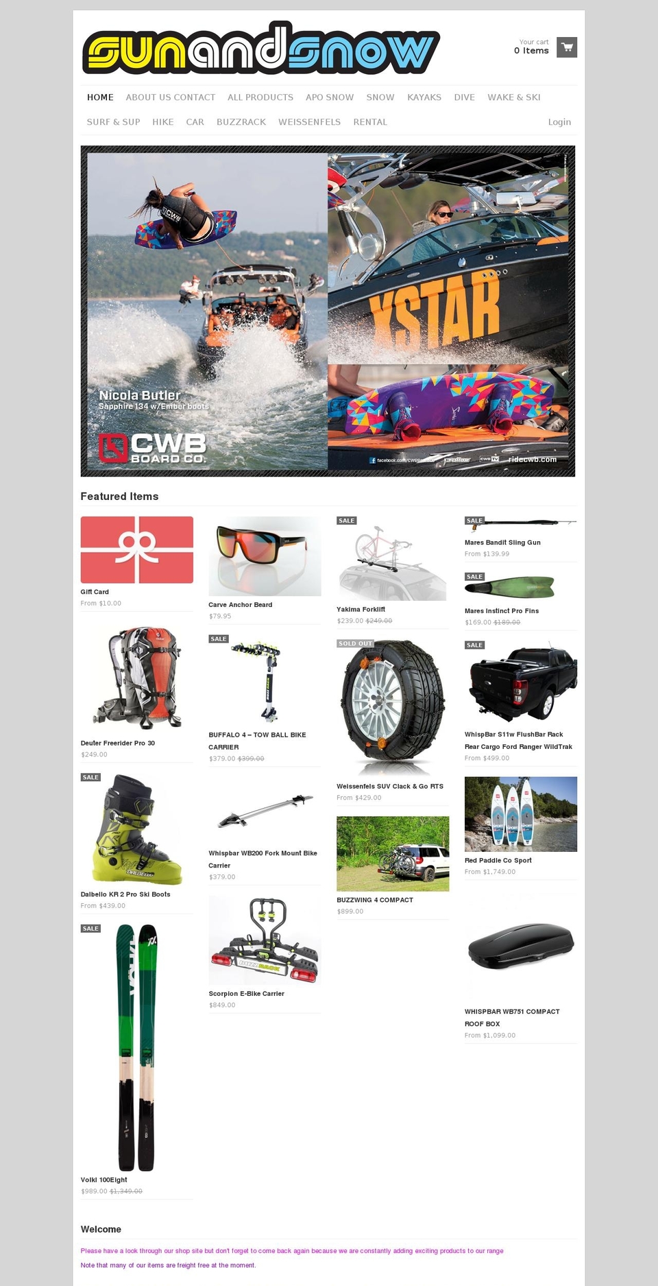 sunandsnow.co.nz shopify website screenshot