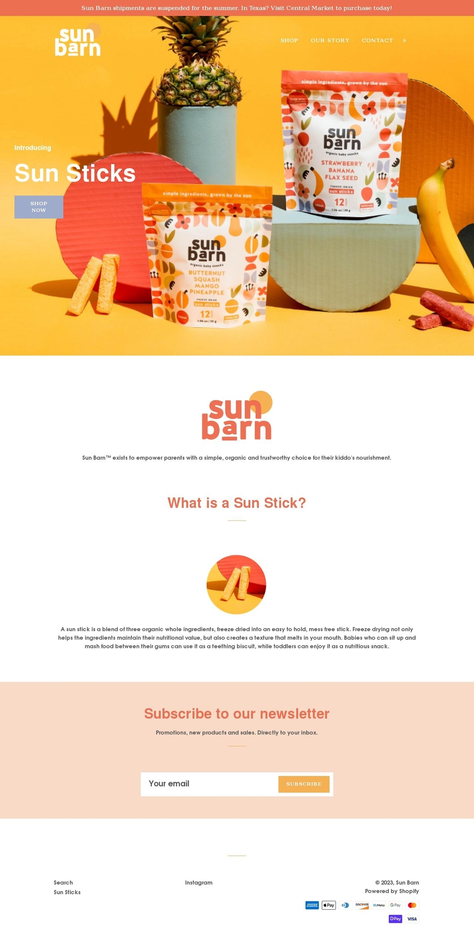 sunbarnsnacks.com shopify website screenshot