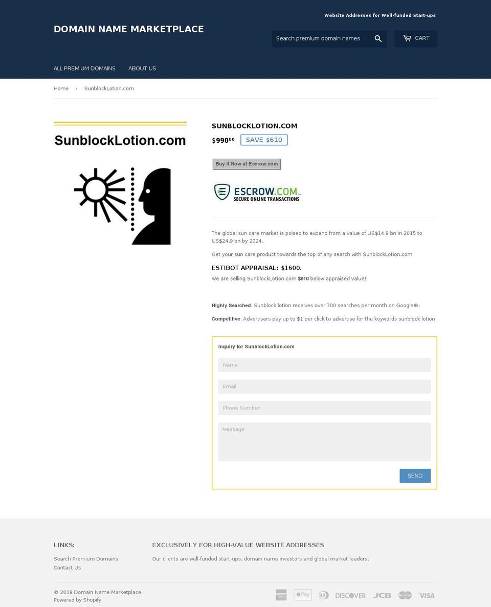 sunblocklotion.com shopify website screenshot