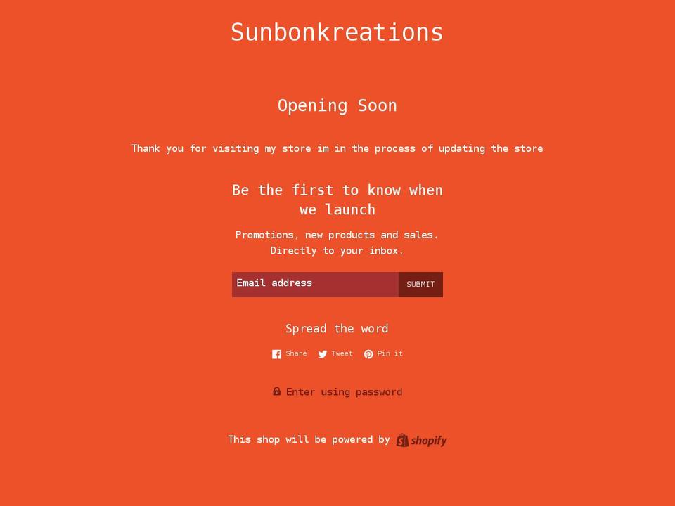 sunbonkreations.com shopify website screenshot