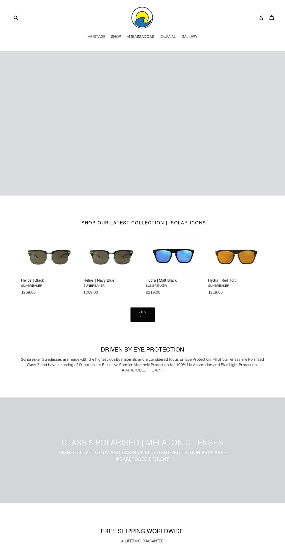 sunbreakersunglasses.com — Shopify storefront screenshot