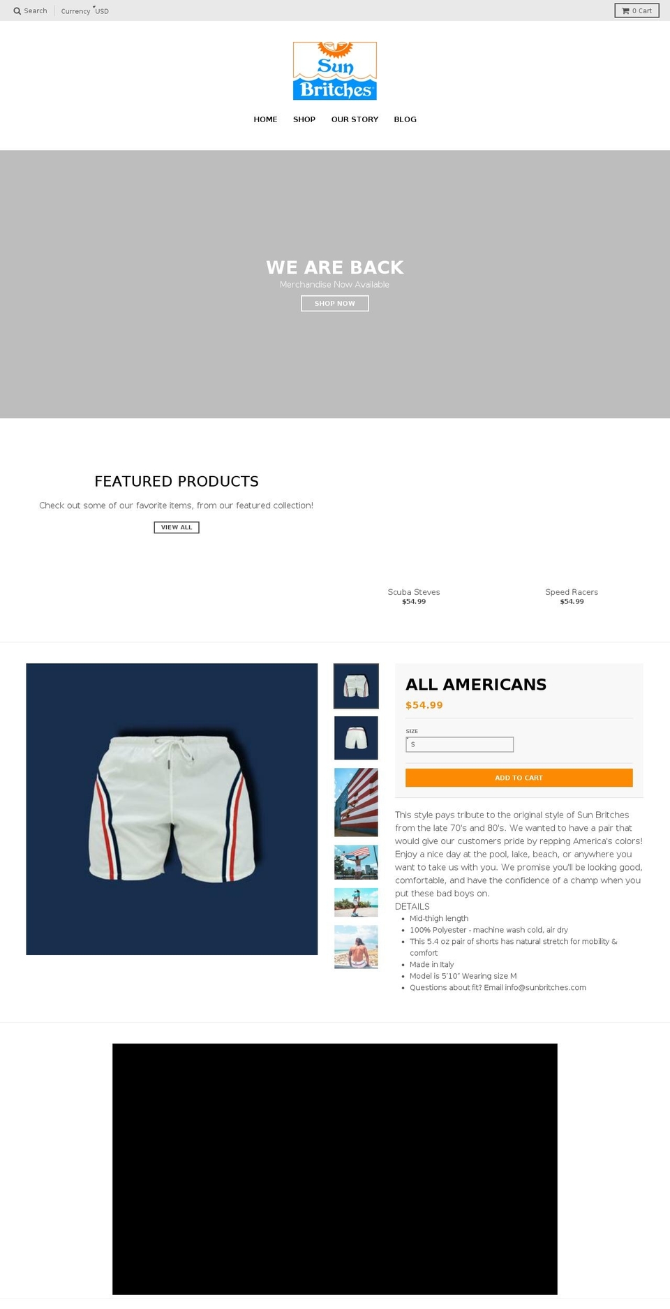 sunbritches.com shopify website screenshot