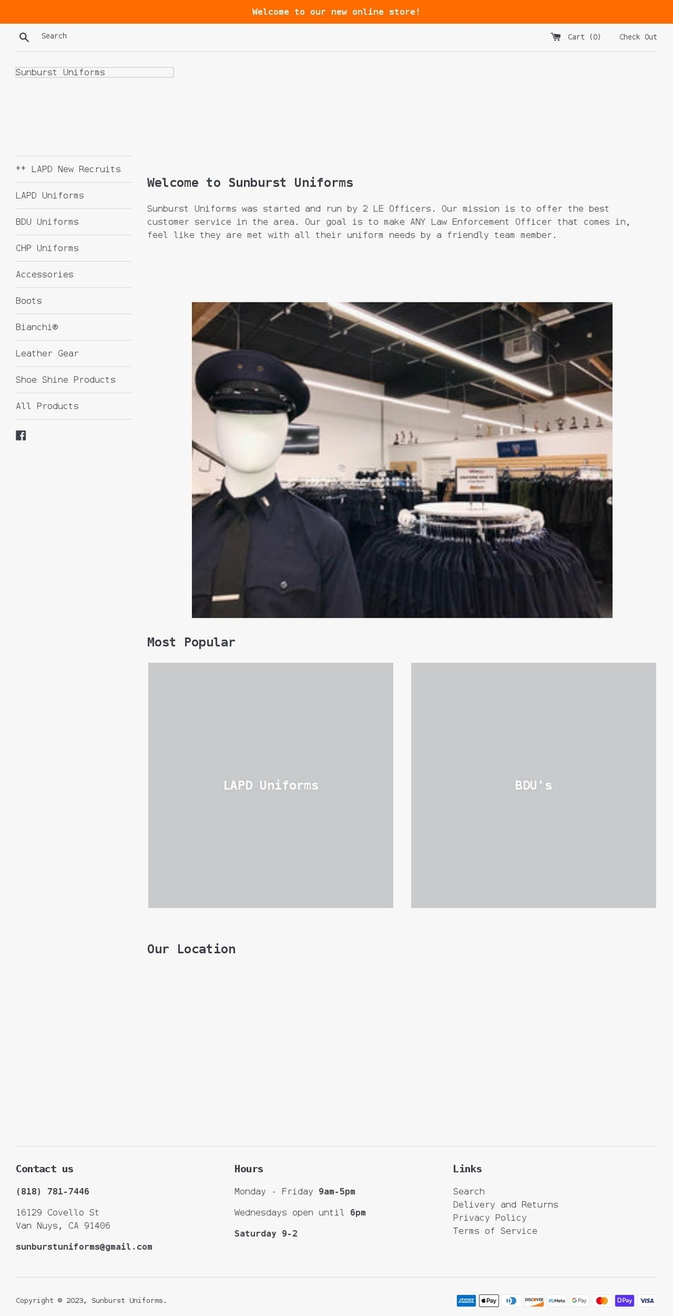 sunburstuniforms.com shopify website screenshot