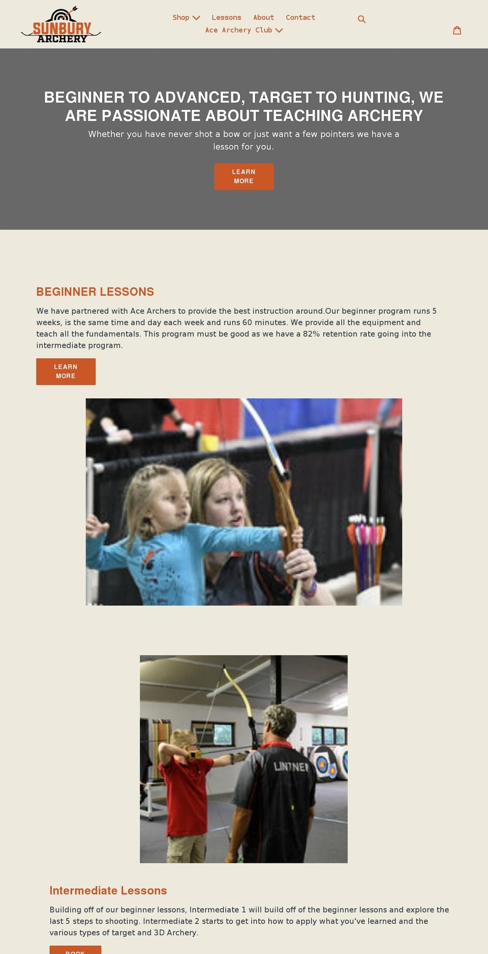 sunburyarchery.com shopify website screenshot