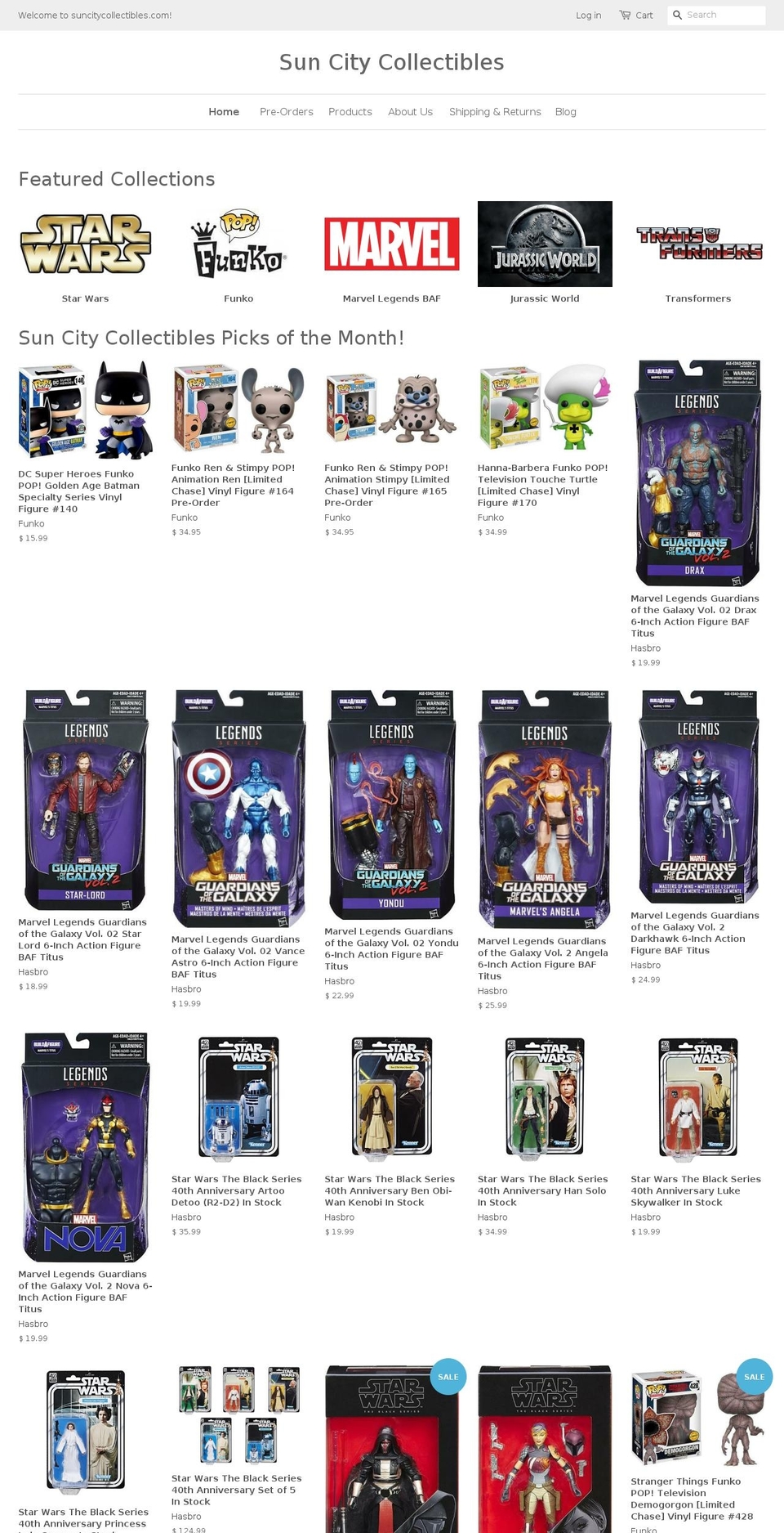 suncitycollectibles.com shopify website screenshot