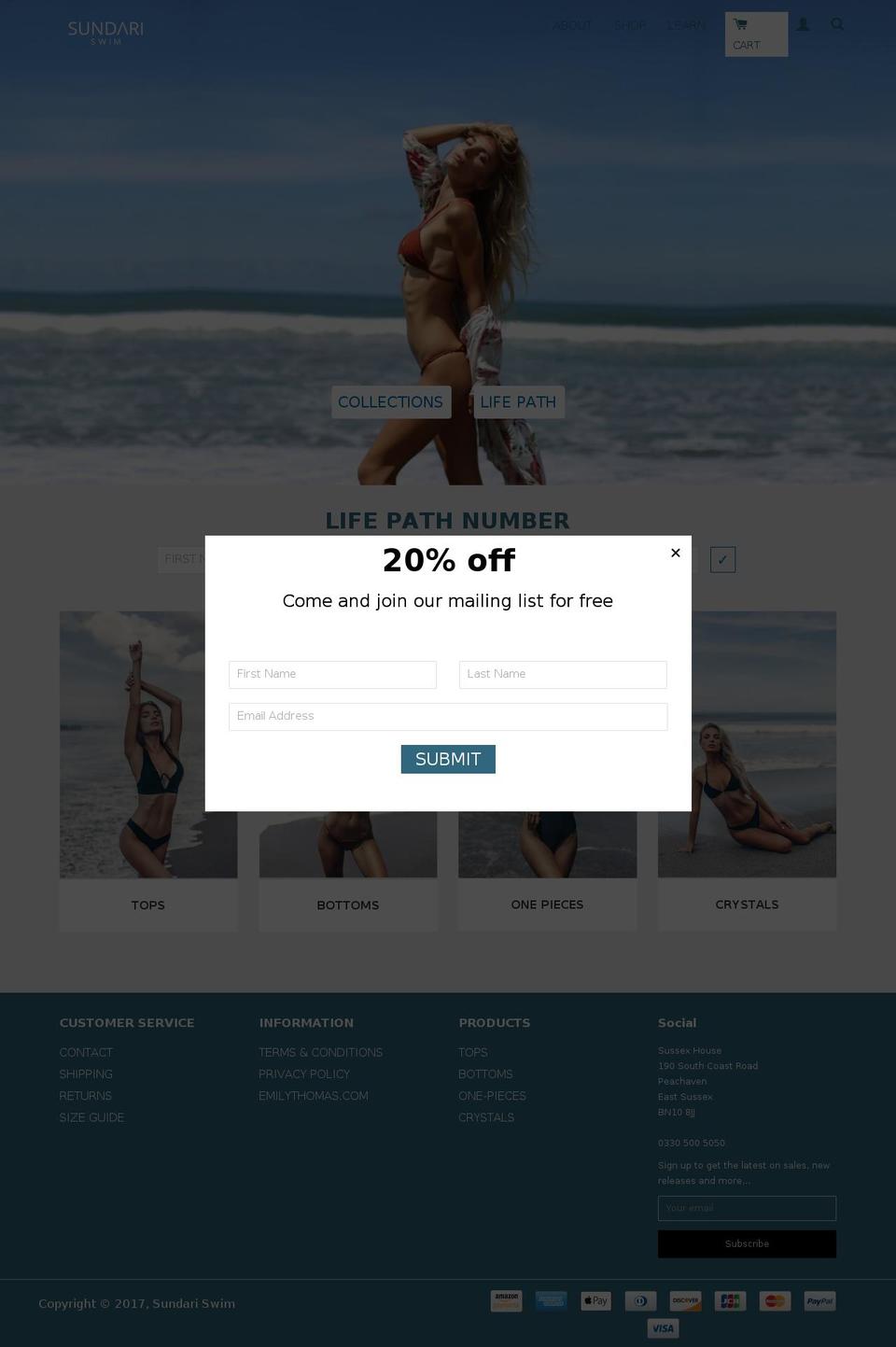 sundariswim.com shopify website screenshot