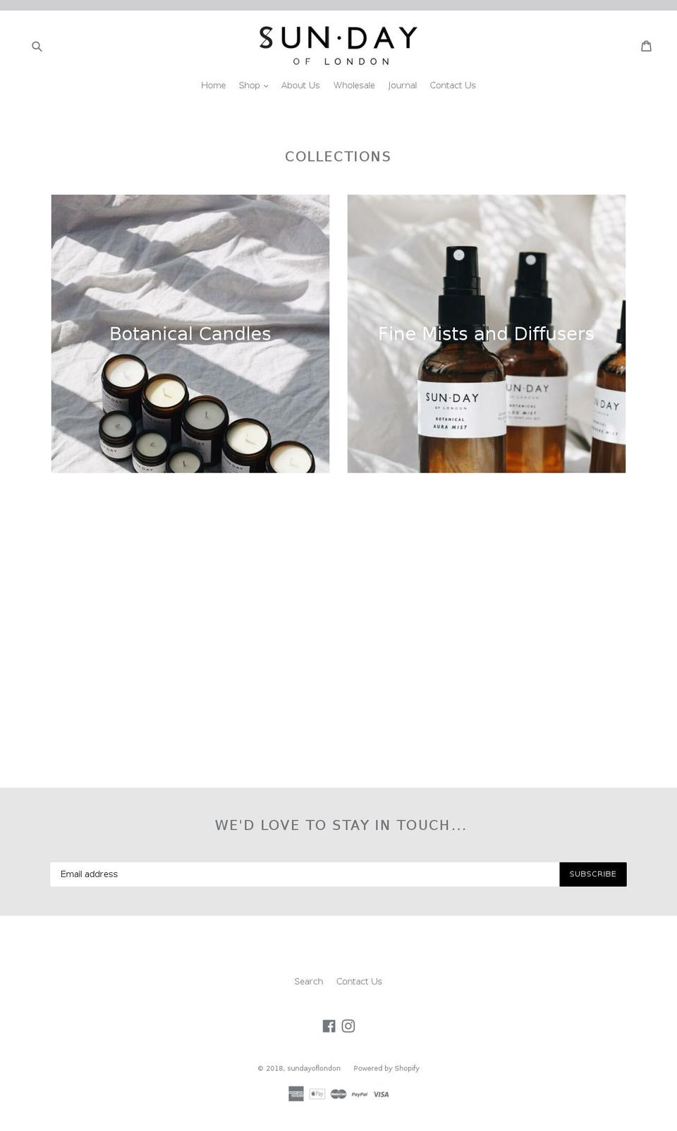 sundaycandleco.com shopify website screenshot