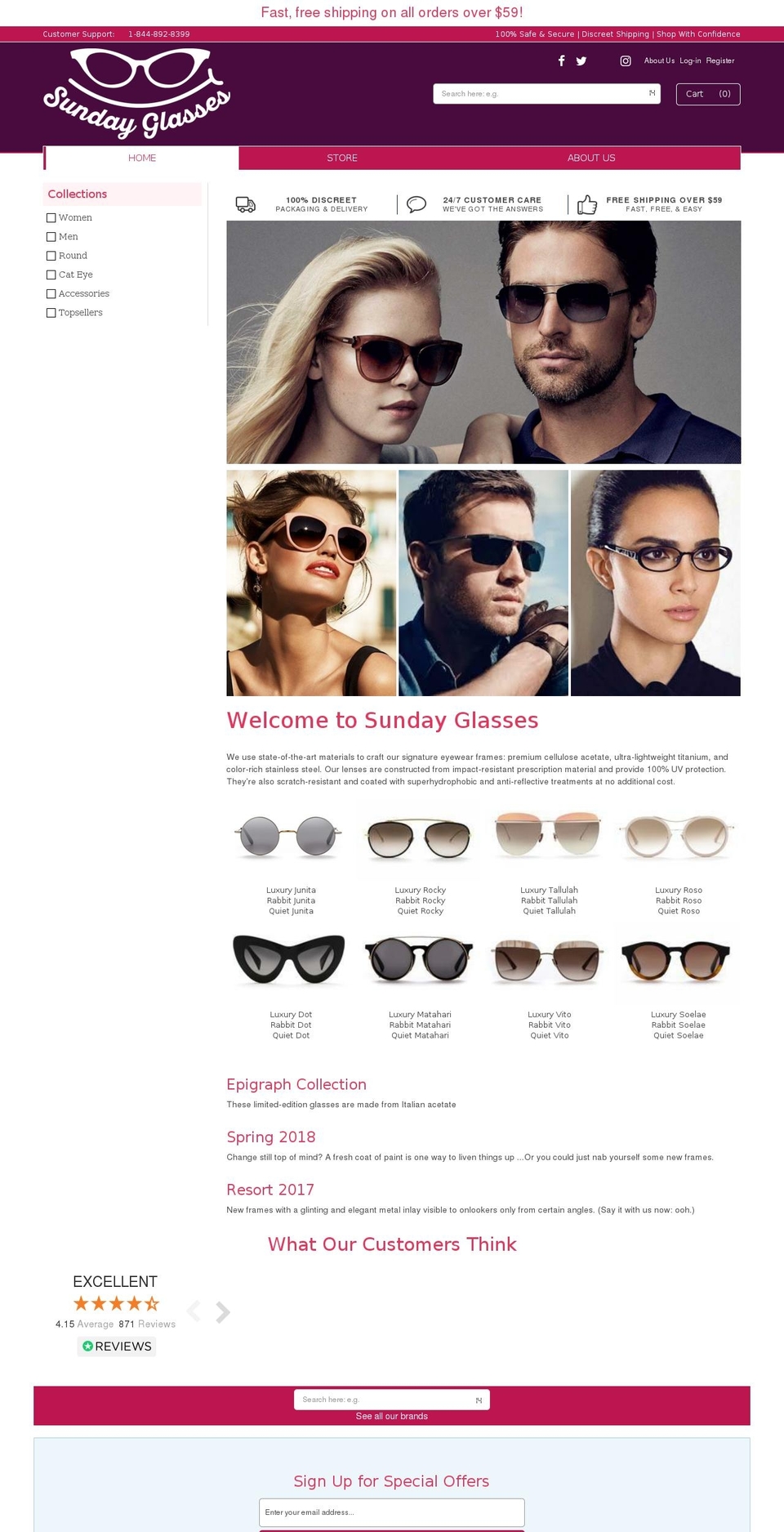 sundayglasses.com — Shopify storefront screenshot