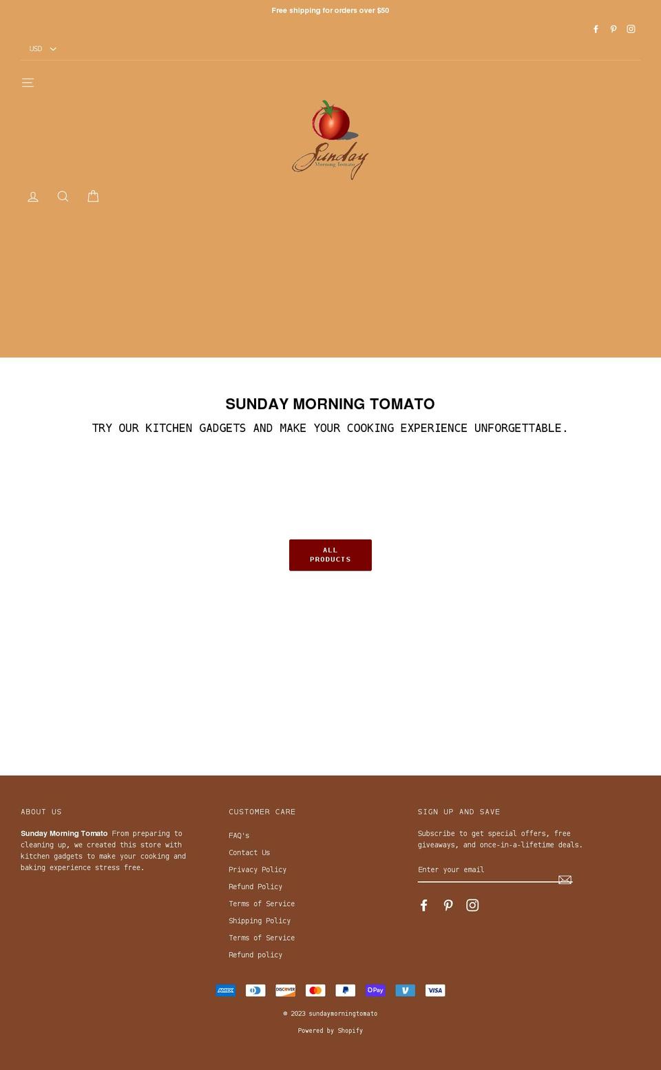 sundaymorningtomato.com shopify website screenshot