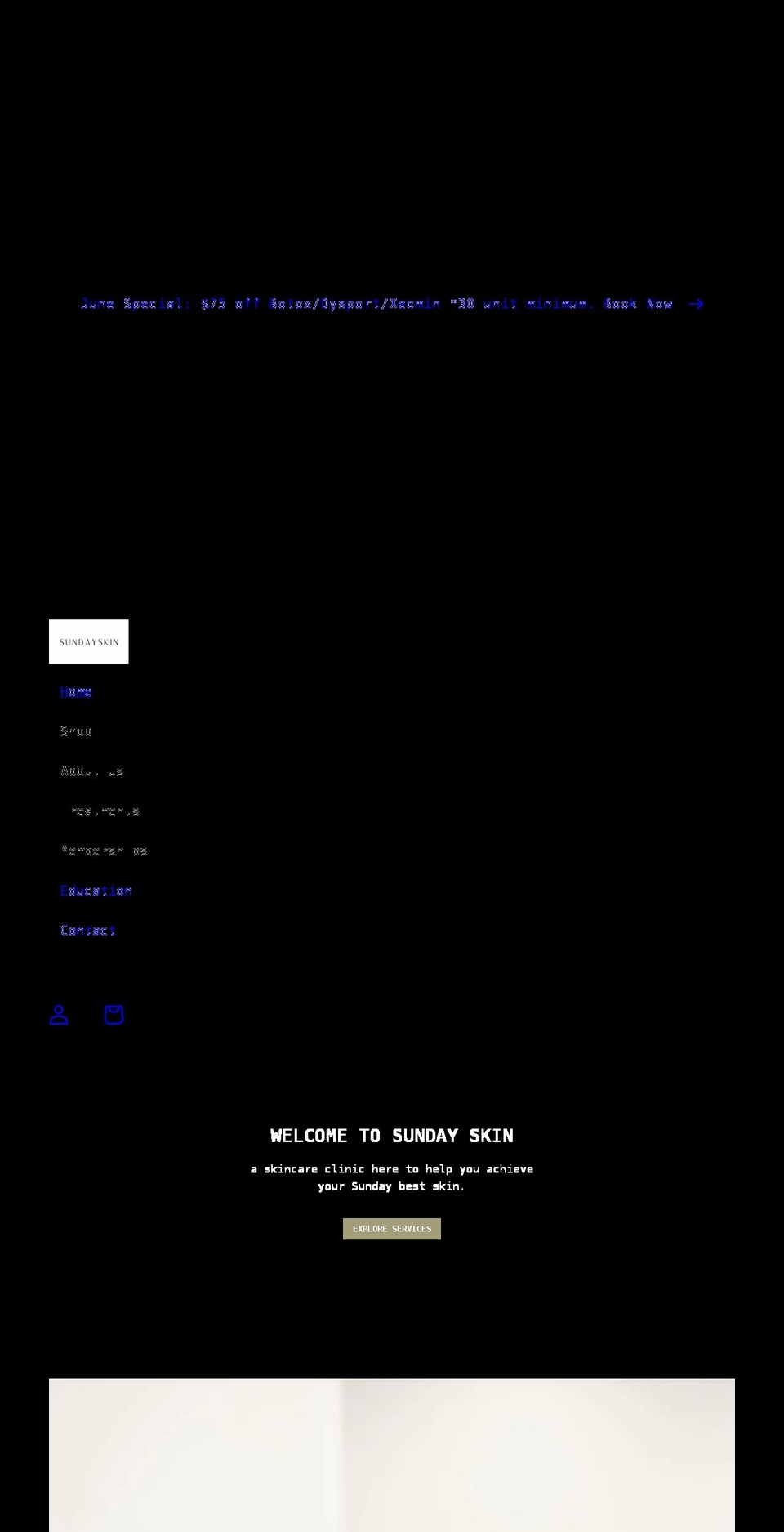 sundayskinaesthetics.com shopify website screenshot