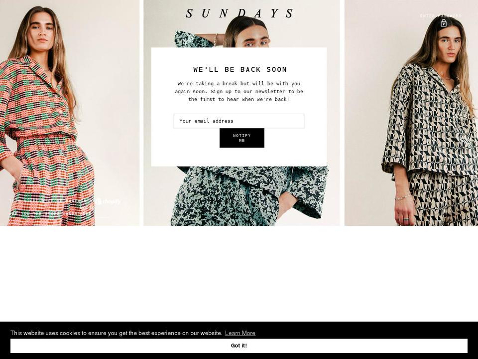 New Arrivals Shopify theme site example sundayslondon.com