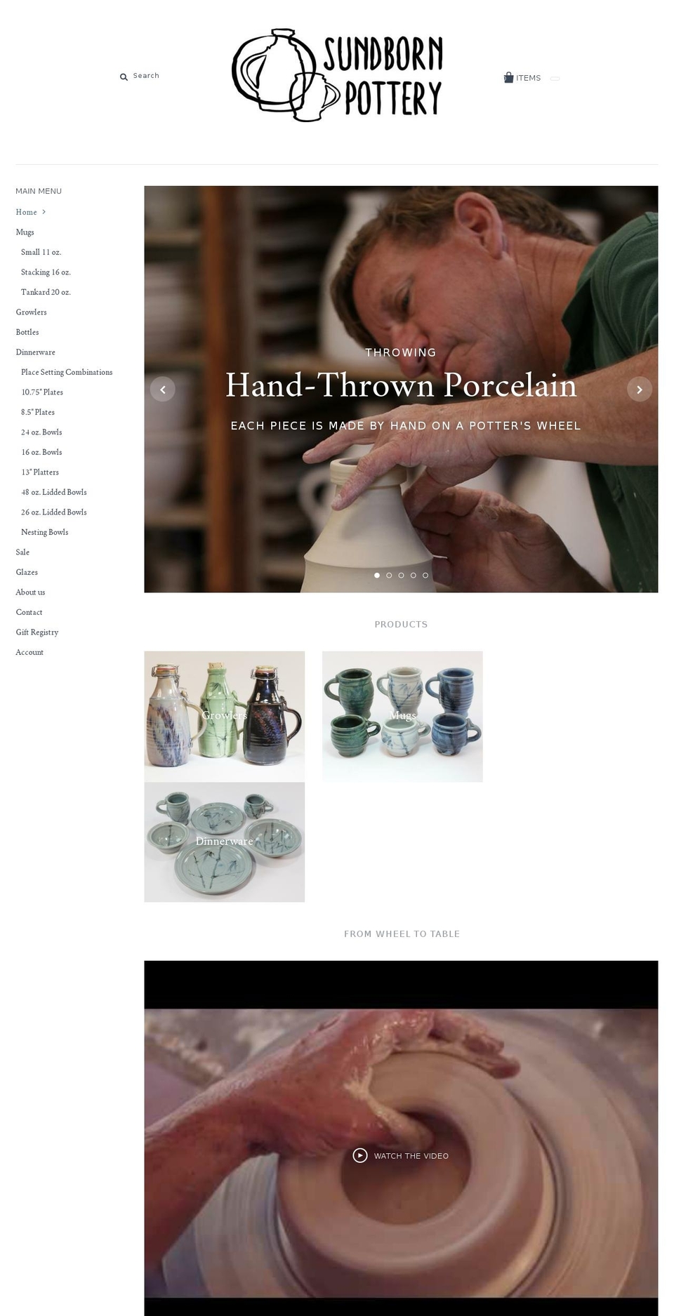 sundbornpottery.com — Shopify storefront screenshot