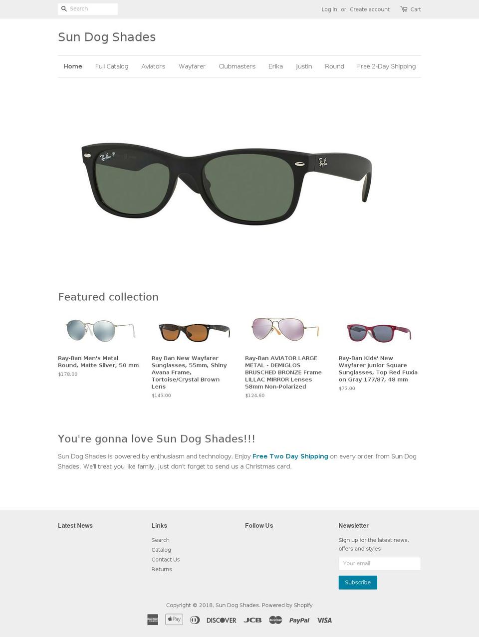 sundogshades.com — Shopify storefront screenshot