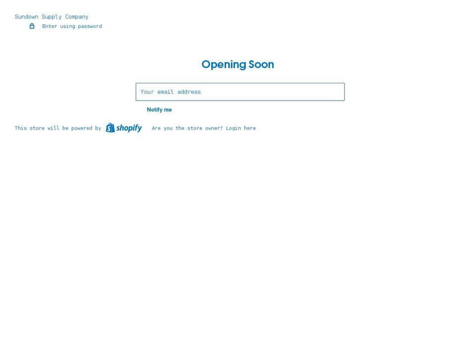 sundownsupplycompany.com shopify website screenshot
