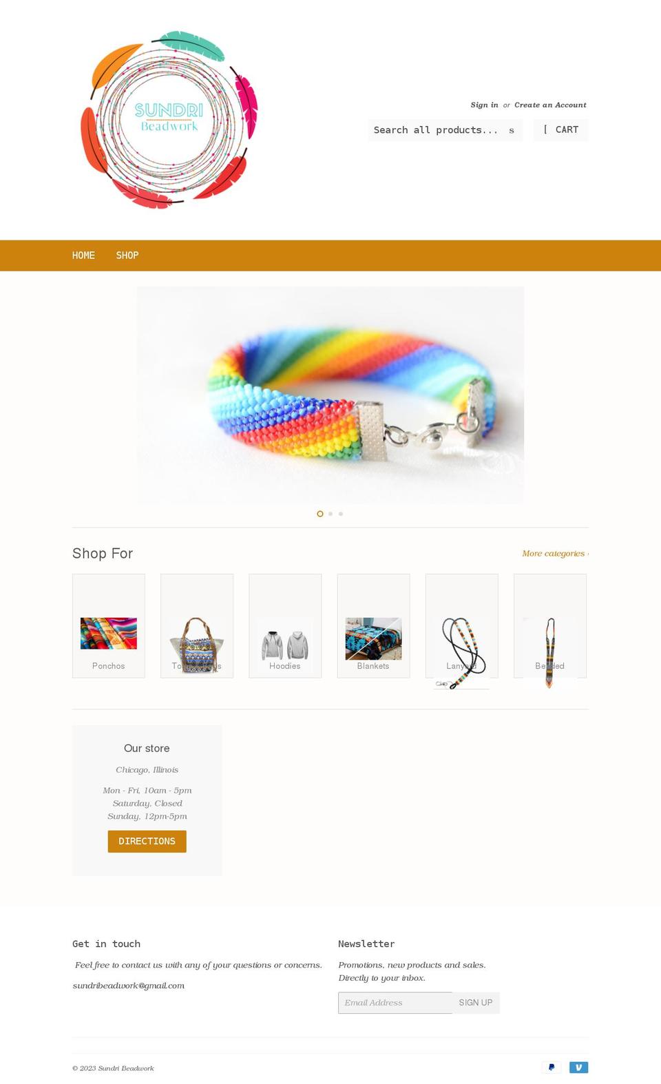 sundribeadwork.com shopify website screenshot