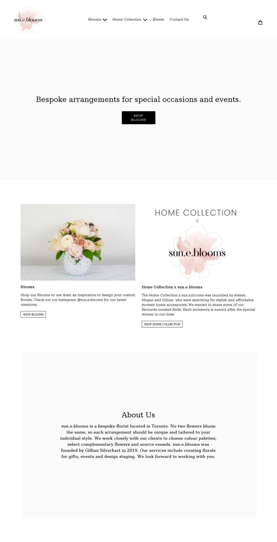 suneblooms.com shopify website screenshot