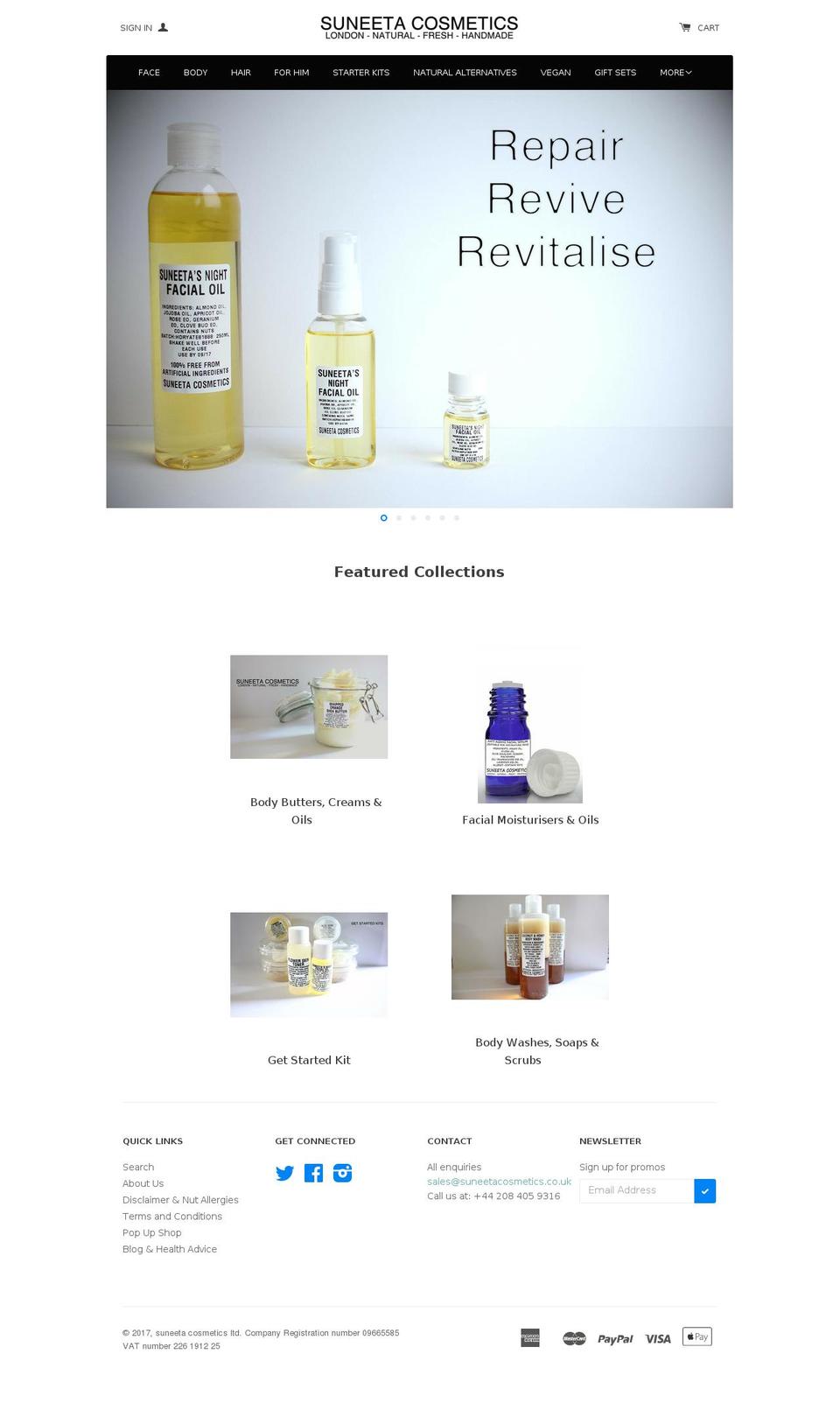 suneetacosmetics.com shopify website screenshot
