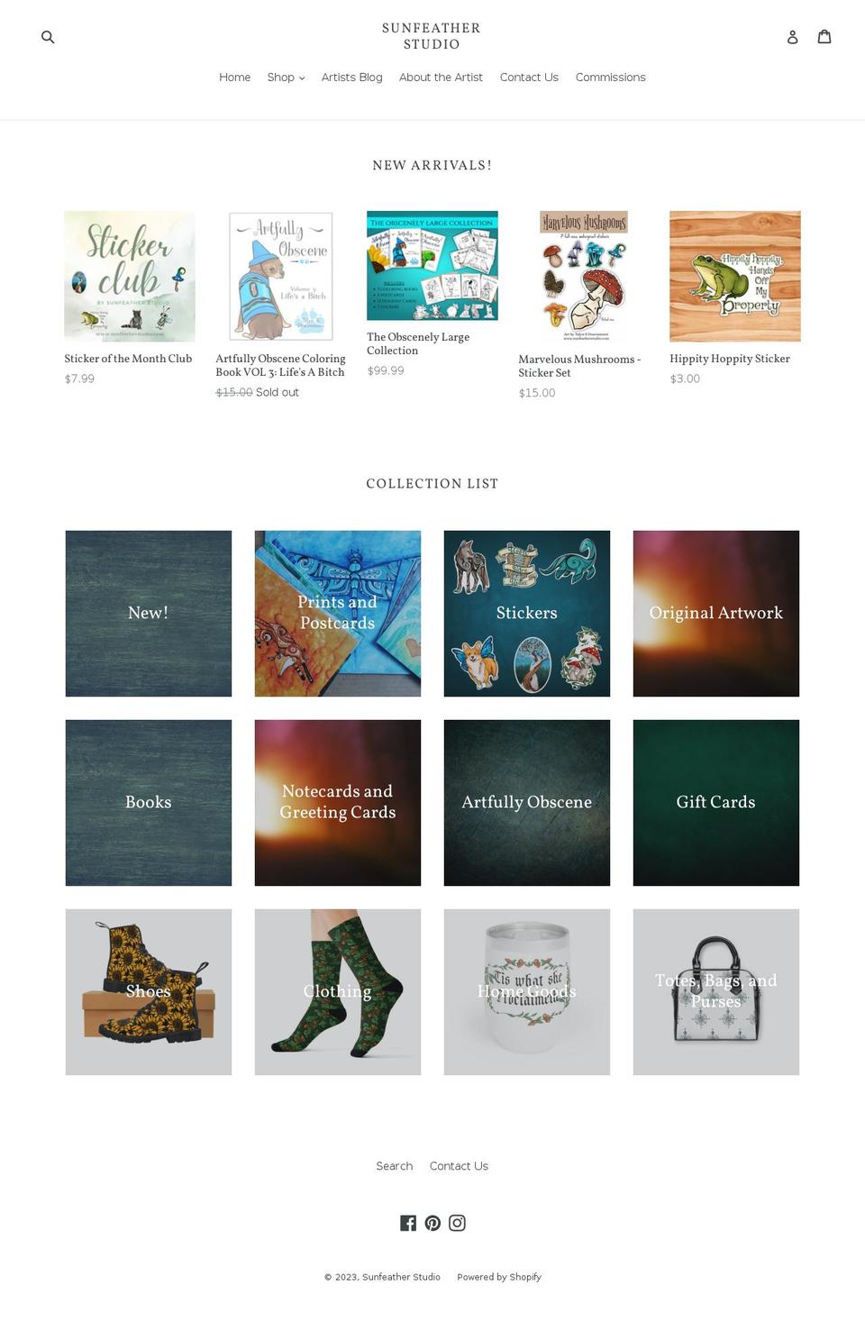 sunfeatherstudio.com — Shopify storefront screenshot