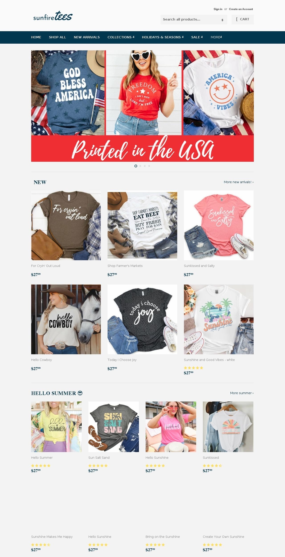 sunfiretees.com shopify website screenshot