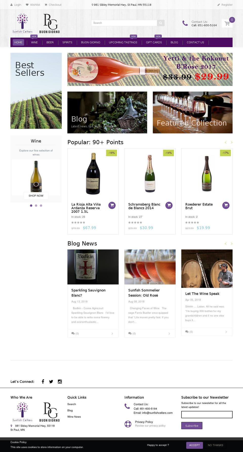 sunfishcellars.com shopify website screenshot