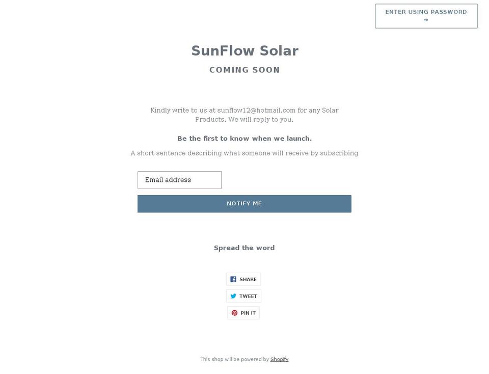 sunflow.solar shopify website screenshot