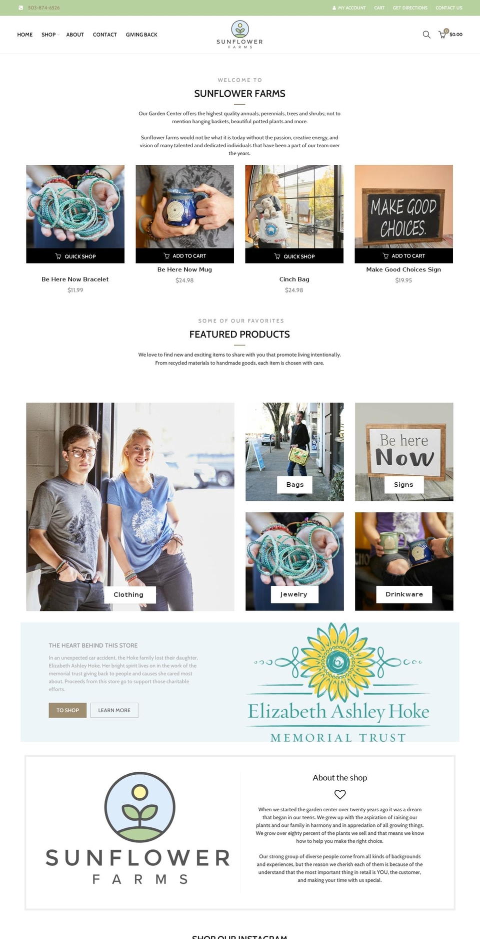 sunflowerfarms.net shopify website screenshot