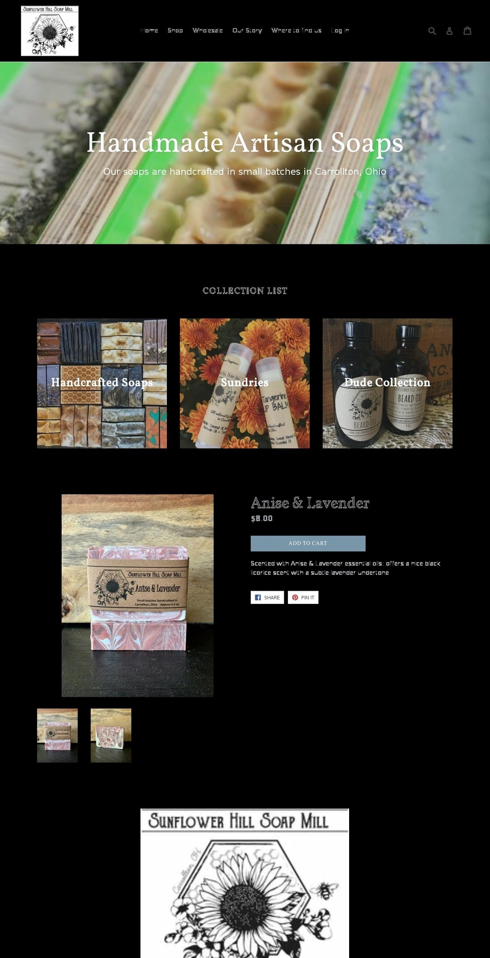 sunflowerhillsoapmill.com — Shopify storefront screenshot