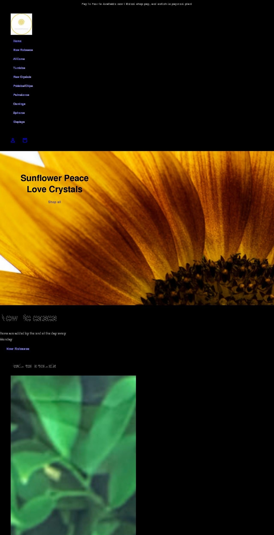 sunflowerpeacelove.com shopify website screenshot