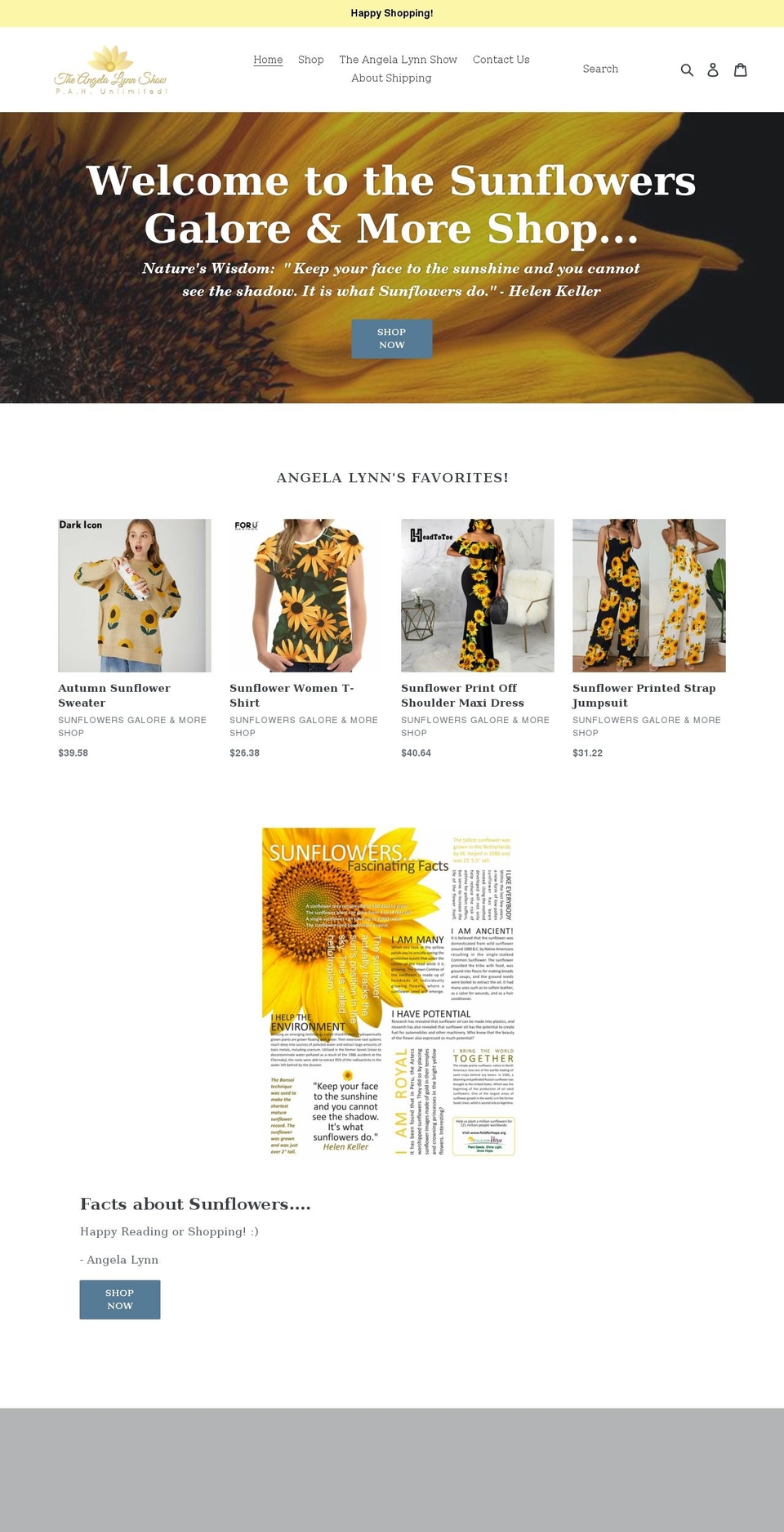 sunflowersgaloremoreshop.com shopify website screenshot