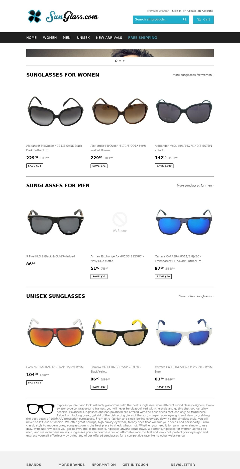 sunglass.com shopify website screenshot
