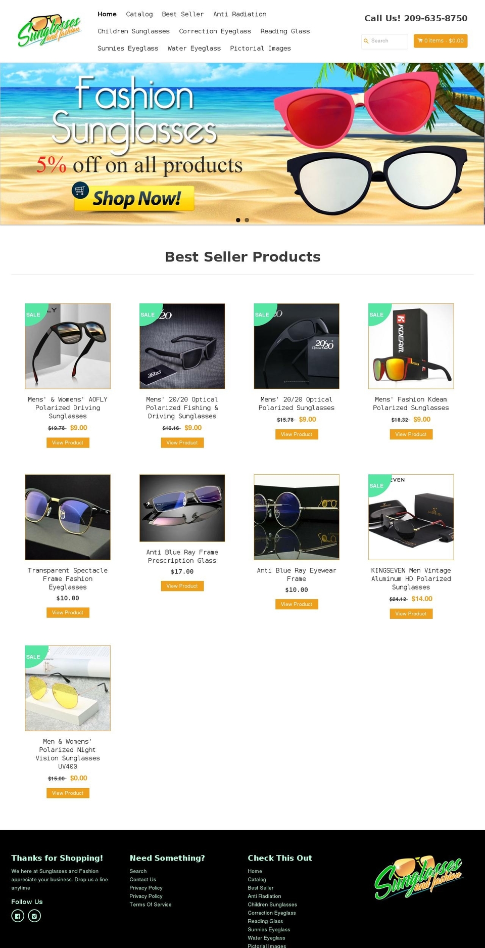sunglassesandfashion.com — Shopify storefront screenshot