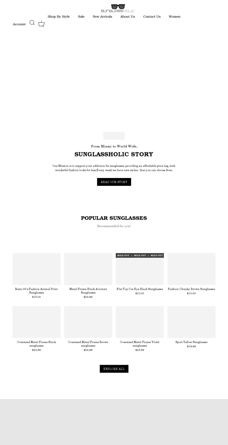 sunglassholic.com shopify website screenshot