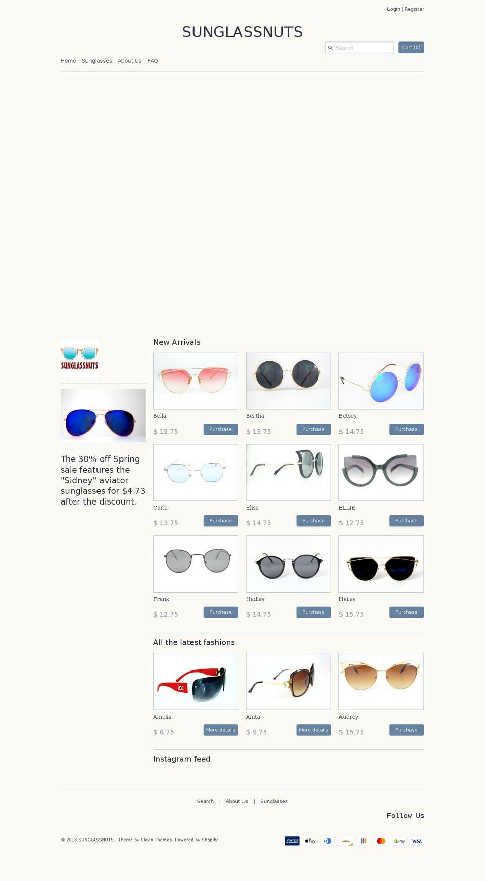 sunglassnuts.com shopify website screenshot
