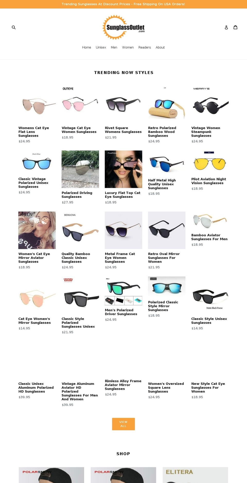 sunglassoutlet.com — Shopify storefront screenshot