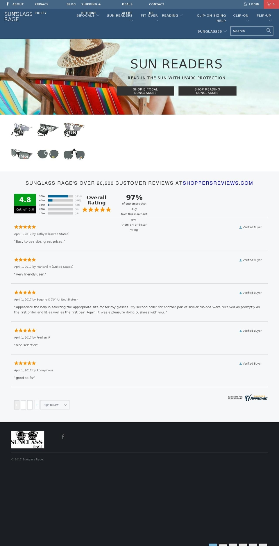 sunglassrage.com shopify website screenshot