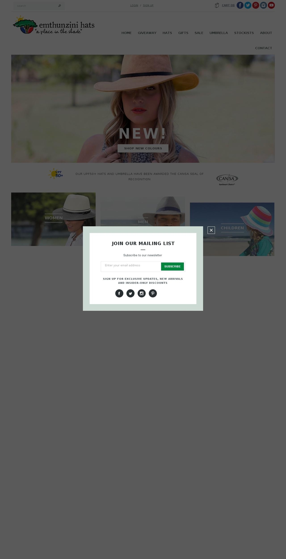 sunhats.co.za shopify website screenshot