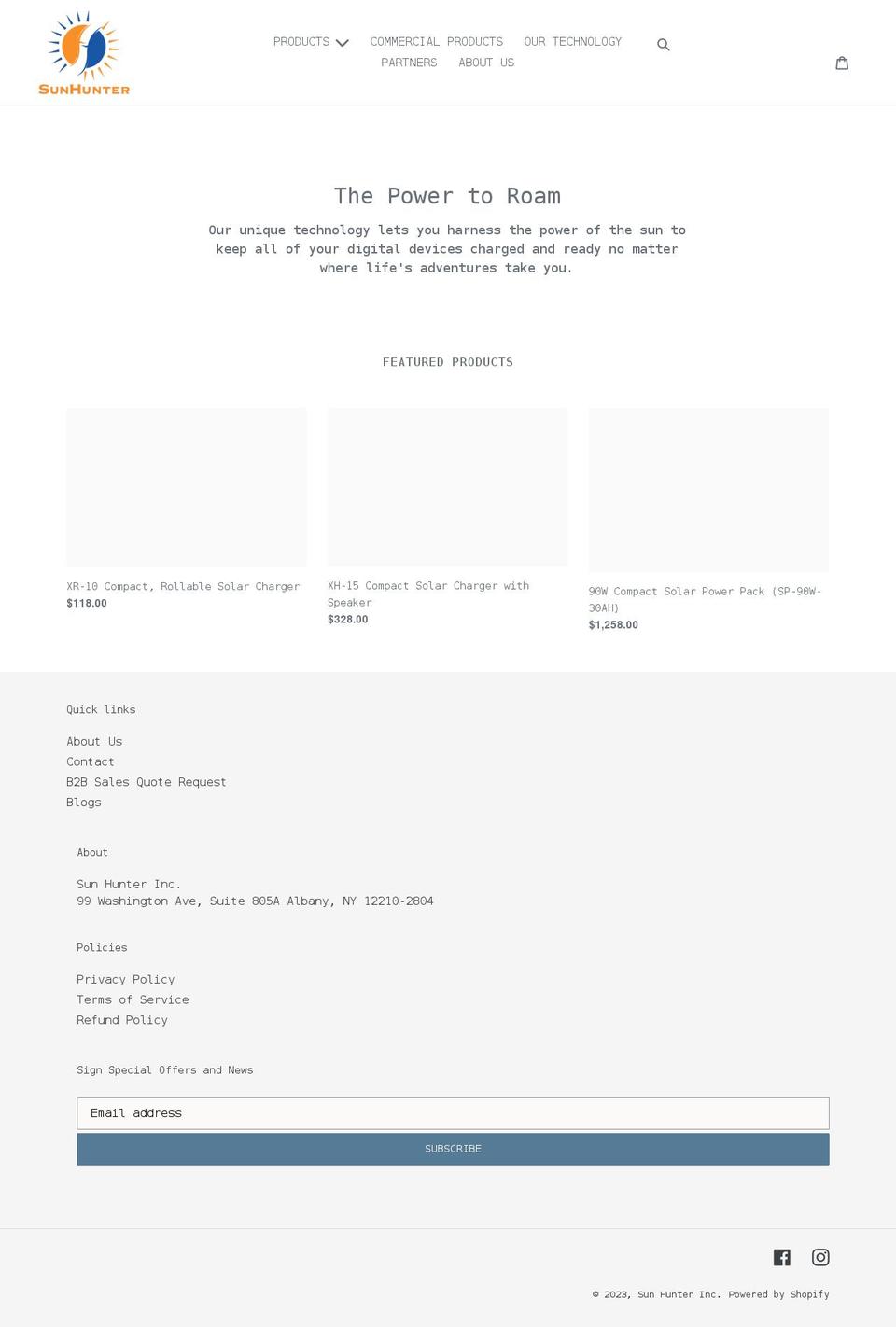 sunhuntersolutions.com shopify website screenshot