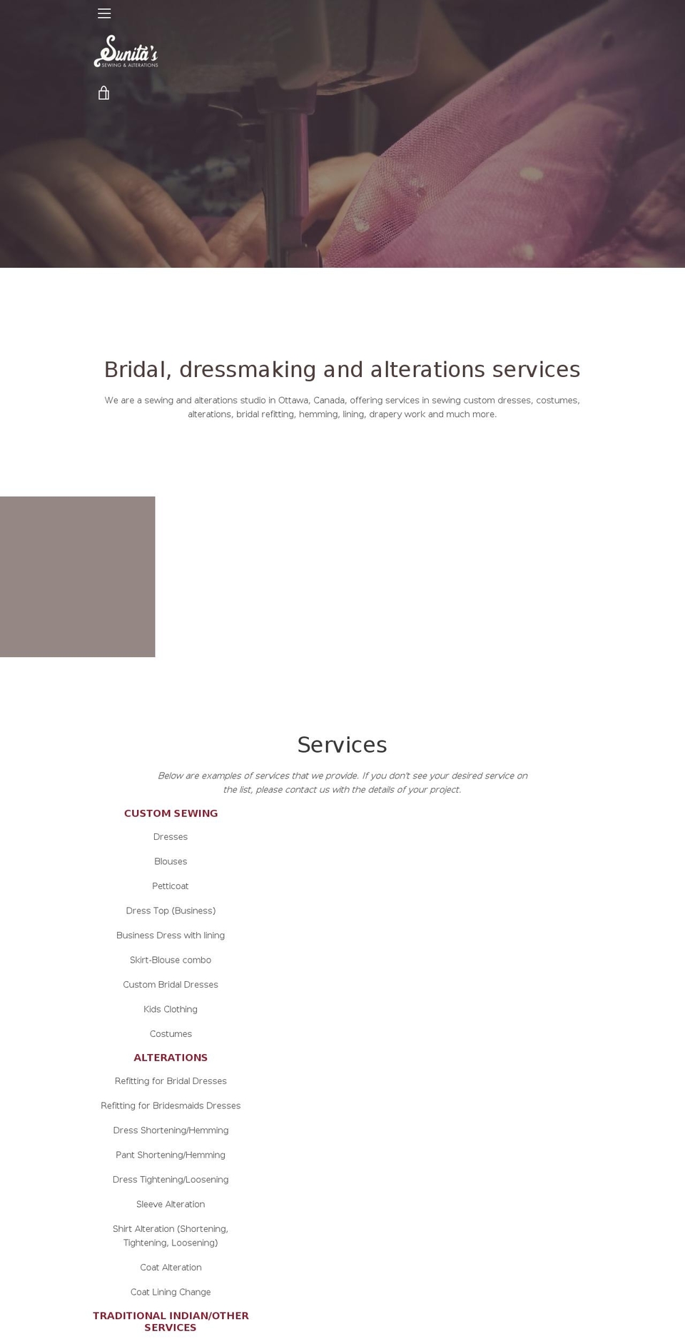 sunitasewing.com — Shopify storefront screenshot