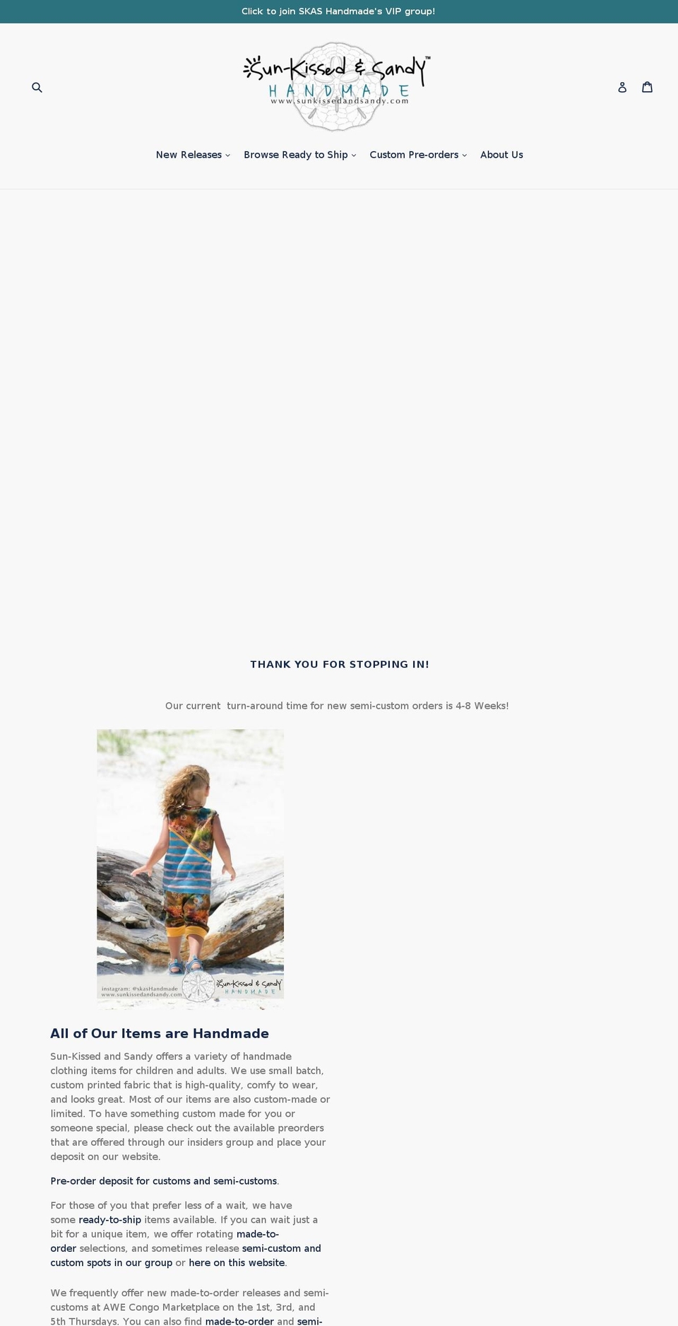 sunkissedandsandy.com shopify website screenshot