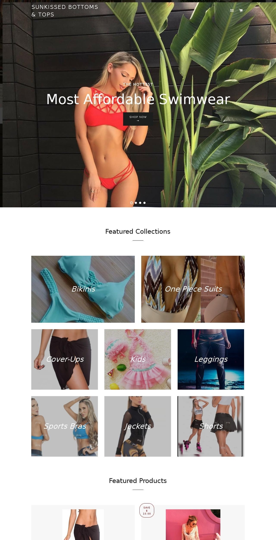 sunkissedbottomsandtops.com shopify website screenshot