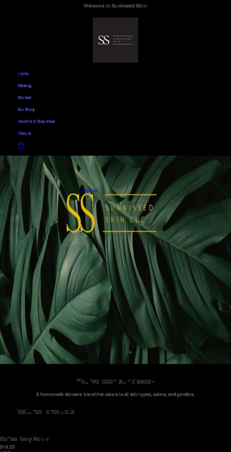 sunkissedskincare.com shopify website screenshot