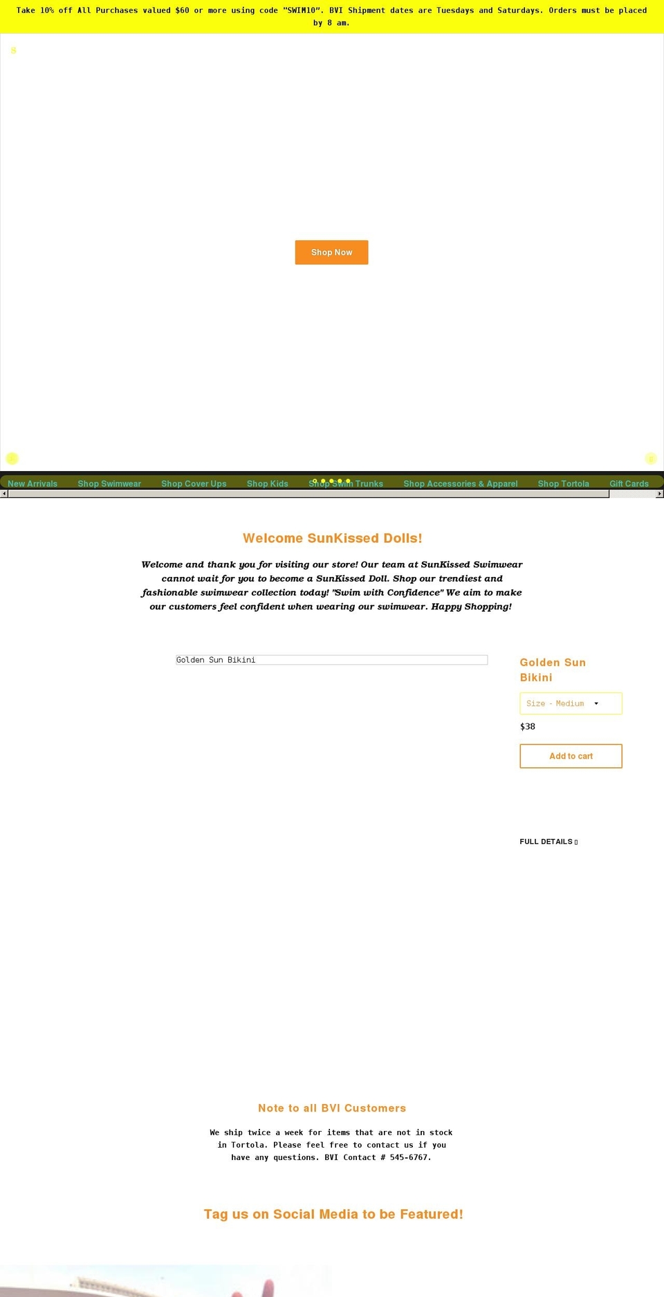 sunkissedswimwearvi.com shopify website screenshot