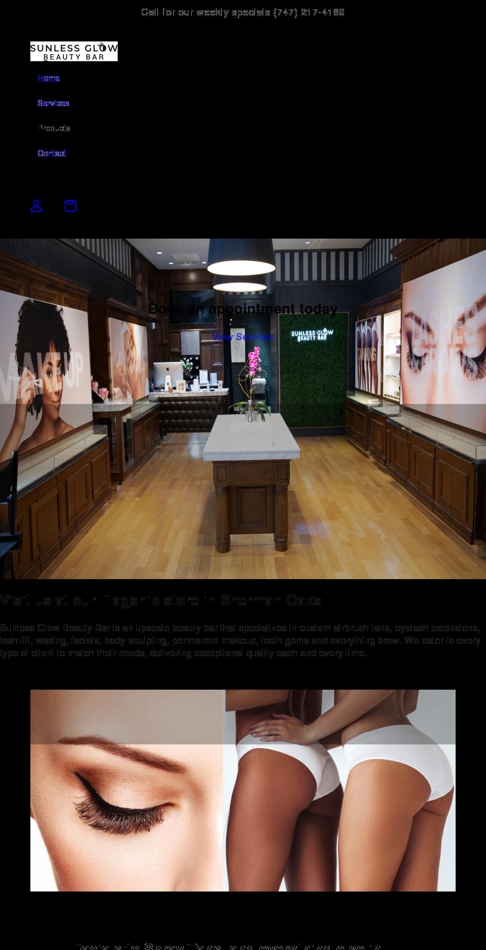 sunlessglowbeautybar.com shopify website screenshot